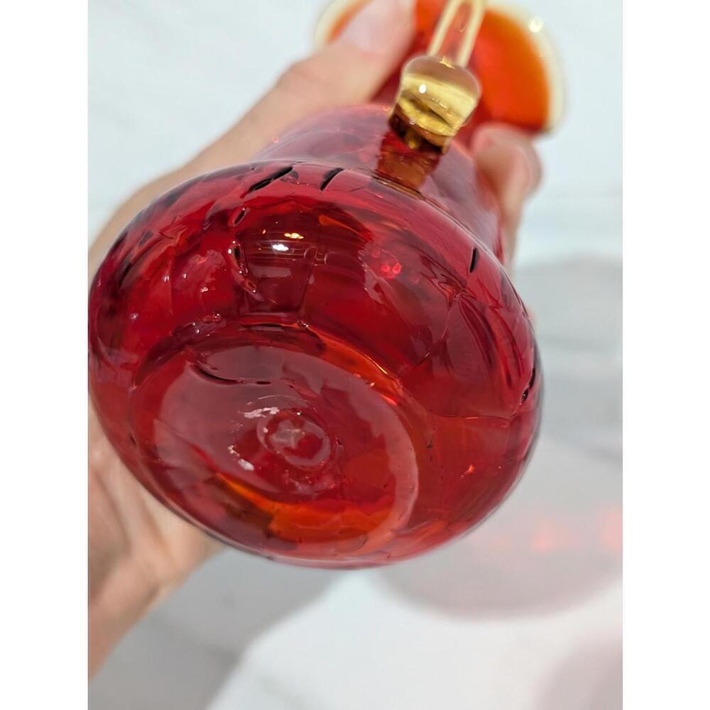 Vintage Red Crackle Glass Cruet Sized Decanter W/Stopper - Picture 5 of 9